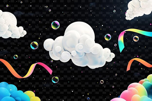 PSD la caprichosa nube de stratocumulus con burbujas flotantes y la colección de decoración de colores y formas de color neón