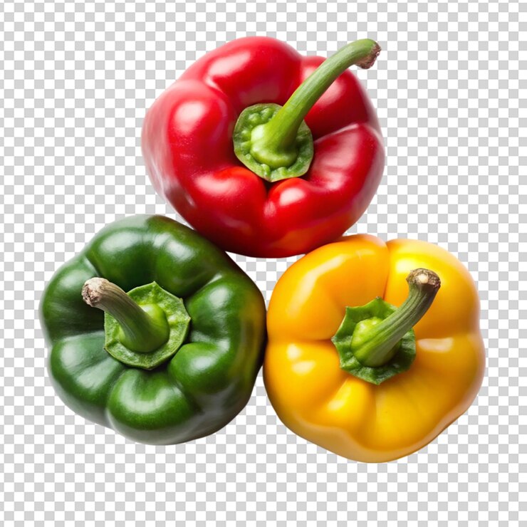 PSD capsicum de 3 colores aislados sobre un fondo transparente