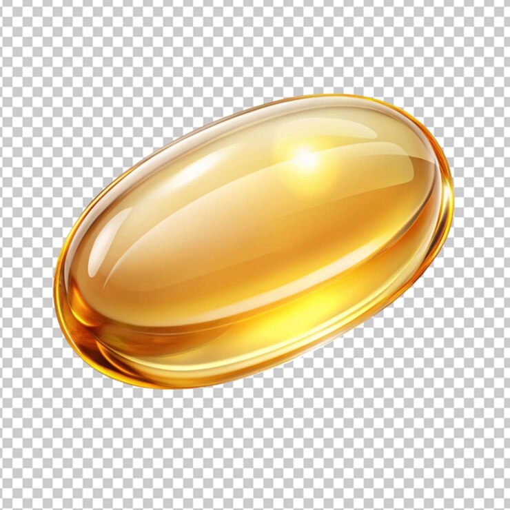 PSD cápsula de aceite de pescado real sobre un fondo transparente