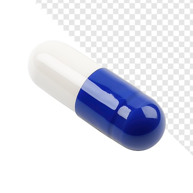 Capsula de medicamento de dois tons branco e azul isolado fundo transparente