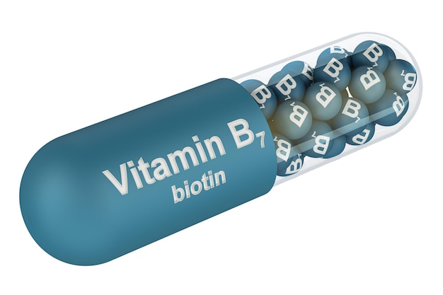 Capsula de vitamina b7 biotina renderização 3d isolada em fundo transparente