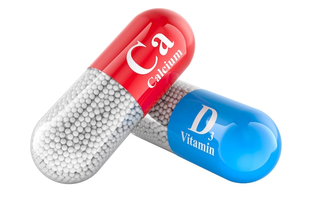 Capsules de calcium D3 représentées en 3D isolées sur un fond transparent
