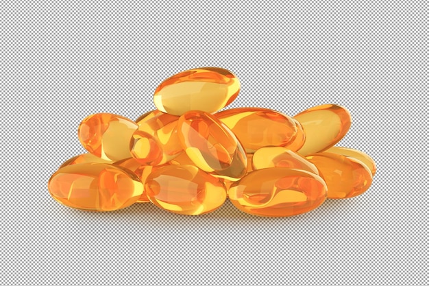 Capsules Omega 3 sur fond alpha rendu 3D