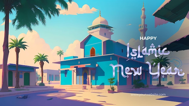 PSD la captivante bannière d'illustration de la mosquée du nouvel an islamique embrasse l'esprit des nouveaux départs