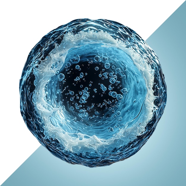 Captivating 3D Rendering of a Water Sphere with Bubbles and Flowing Water