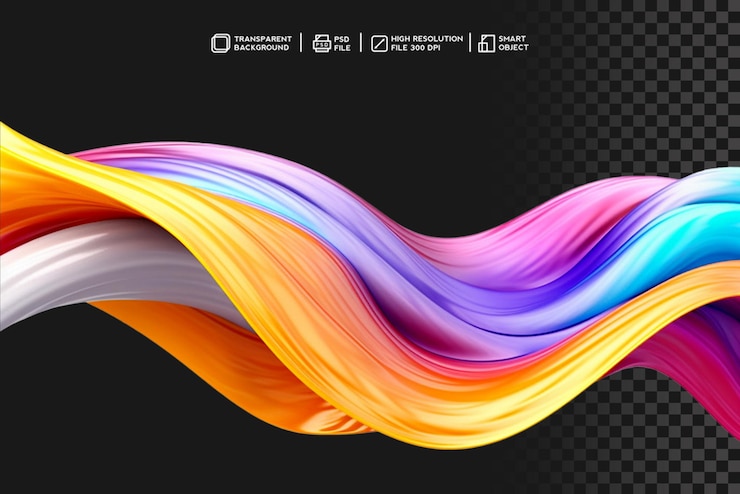 PSD captivating color palette in abstract 3d fluid design without background