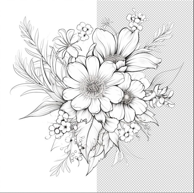 PSD captura con flores en blanco y negro perfecto para proyectos de diseño