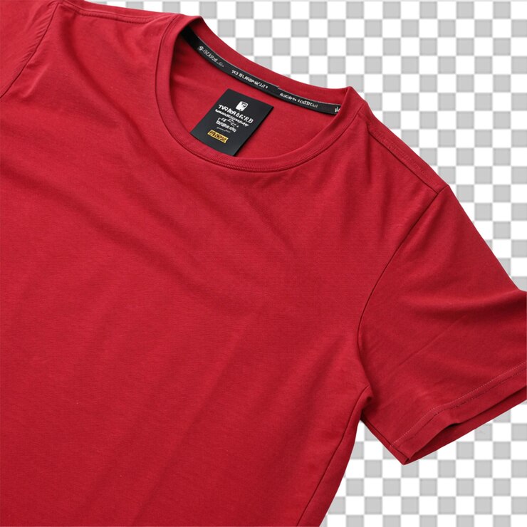 PSD captura frontal de una etiqueta de tela de algodón rojo de una camiseta premium