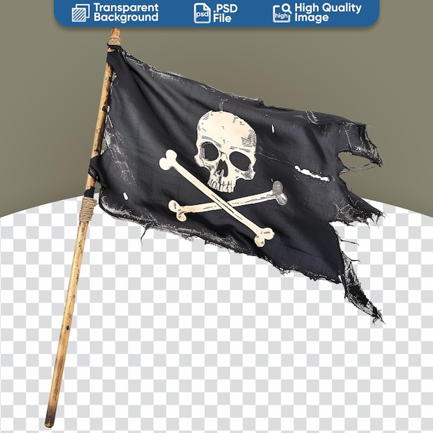 PSD capturar uma bandeira pirata com skull and bones dançando no vento.