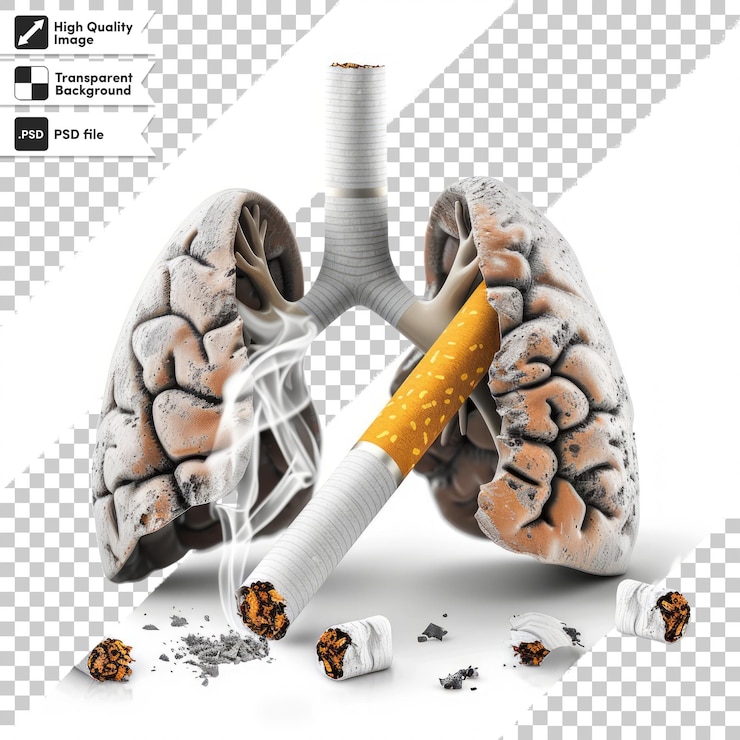 PSD capture moyenne du concept visuel pour la journée sans tabac avec des poumons et une cigarette isolés sur un blanc