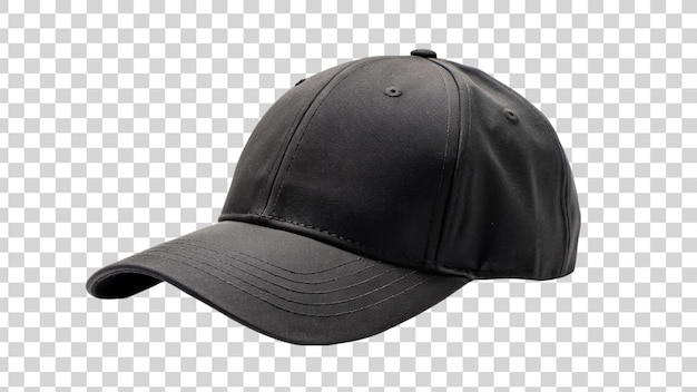 PSD capucha de béisbol de sombrero negro aislada sobre un fondo transparente