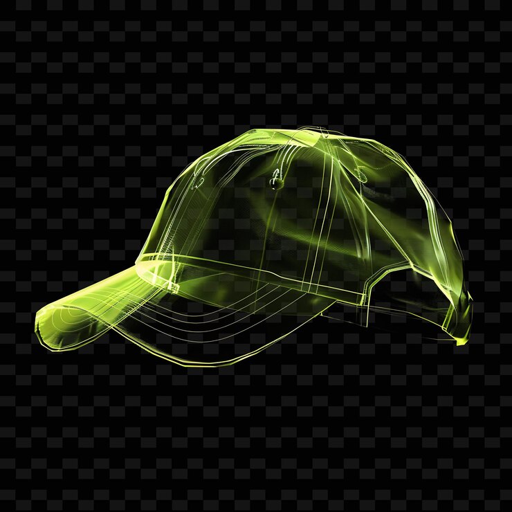 PSD capucha de béisbol con visera curva hecha con polímero transparente png ropa de moda de neón única