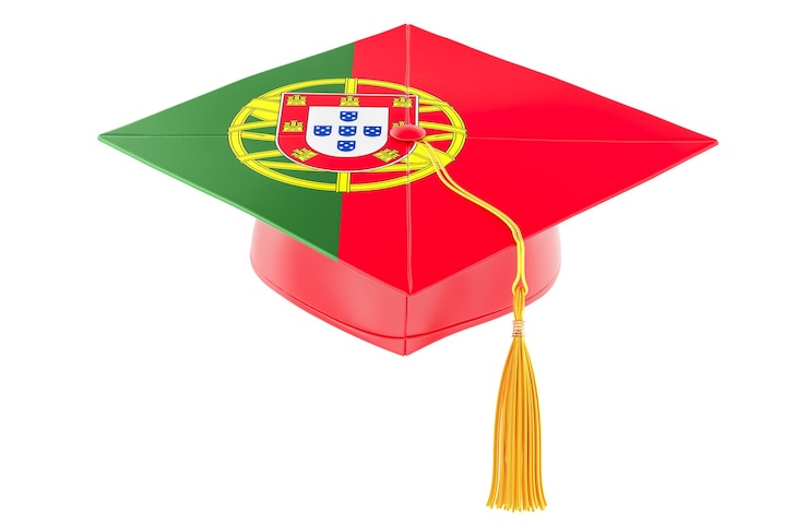 PSD capucha de graduación con bandera portuguesa educación en portugal o aprender el idioma portugués