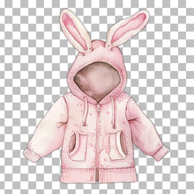PSD capuz rosa para bebê com pequenos detalhes rosa com orelhas de coelho aquarela infância