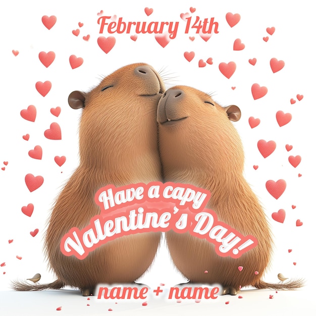 Capy día de san valentín linda tarjeta de felicitación del día de san valentín con pareja de capybaras