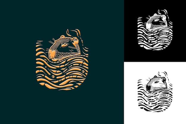 Capybara Spots con contornos de ondas de agua y simplificar el diseño Diseño vectorial de ilustraciones creativas