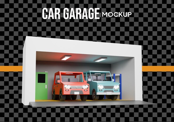 PSD car garage mockup with two cars inside