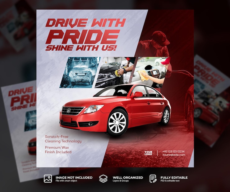 PSD car wash service editable social media template