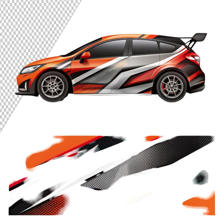 PSD car wrap decal design isolated on transparent background