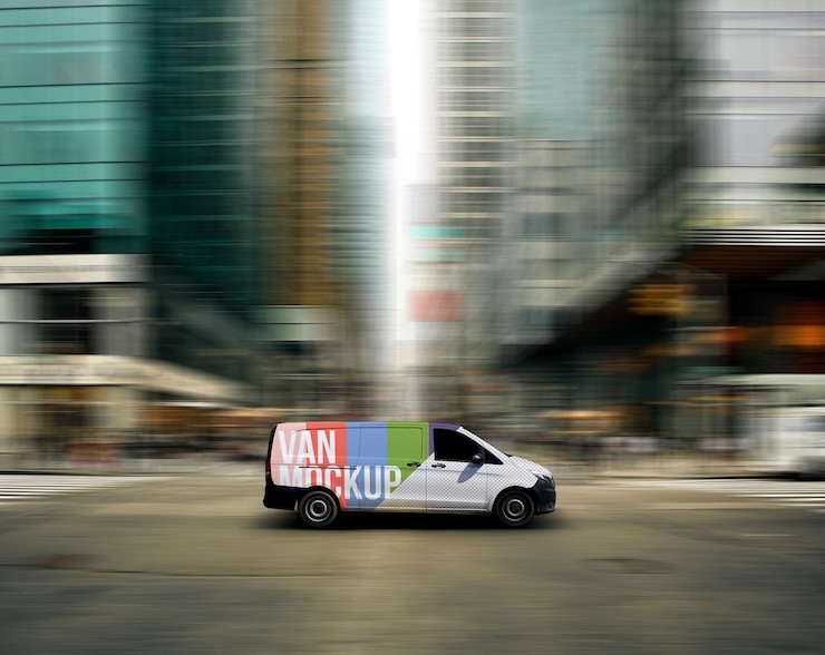 PSD car wrap mockup psd modelo realista de adesivos comerciais para veículos de carga