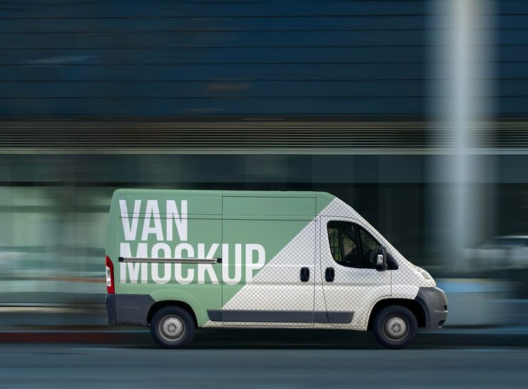 Car Wrap Mockup Psd realistico veicolo cargo van adesivi commerciali ev modello di mockup
