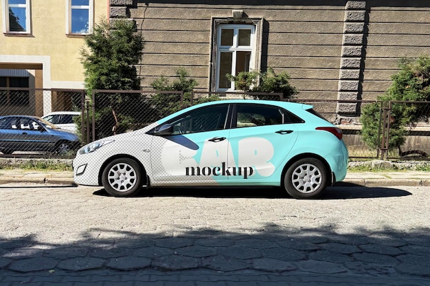Car Wrap Mockup Psd realistische Fahrzeugfrachtwagen kommerzielle Aufkleber ev Mockup Vorlage