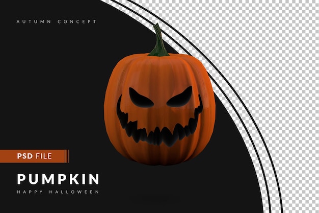 Cara aterradora de calabaza de halloween 3D render