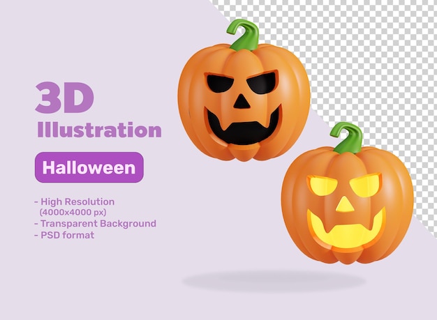 Cara de calabaza de Halloween Linterna Lindo icono 3D Render Ilustración
