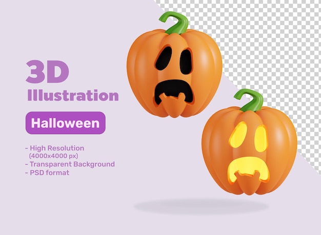 Cara de calabaza de Halloween Linterna Lindo icono 3D Render Ilustración