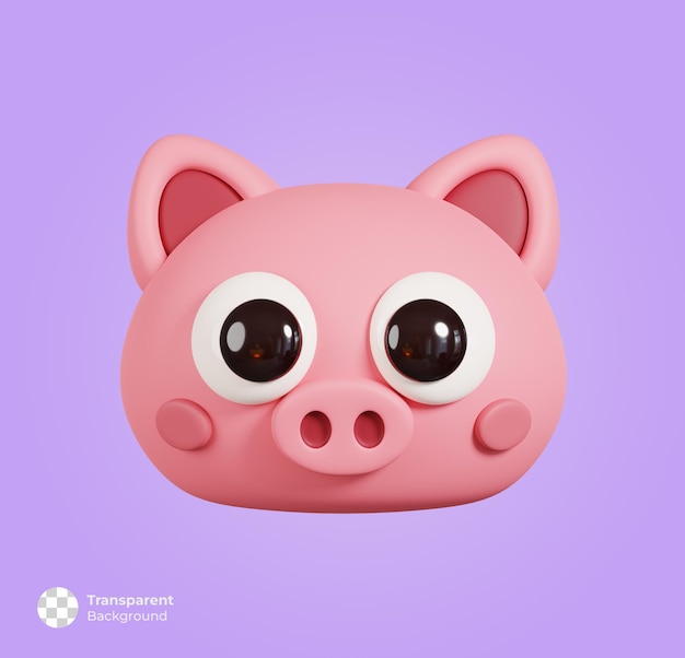 Cara de cerdo Vista frontal Aislado Cabeza de animal de dibujos animados lindo 3D Render Ilustración