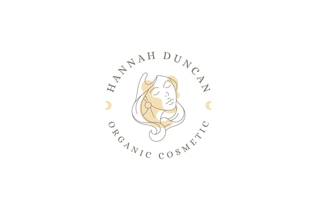 Cara de mulher pensativa ponto pastel linha contínua logotipo de círculo minimalista