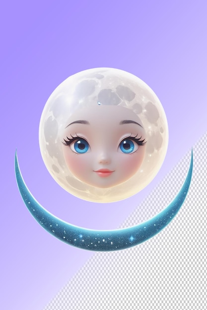 PSD una cara de dibujos animados de una chica con ojos azules y una luna