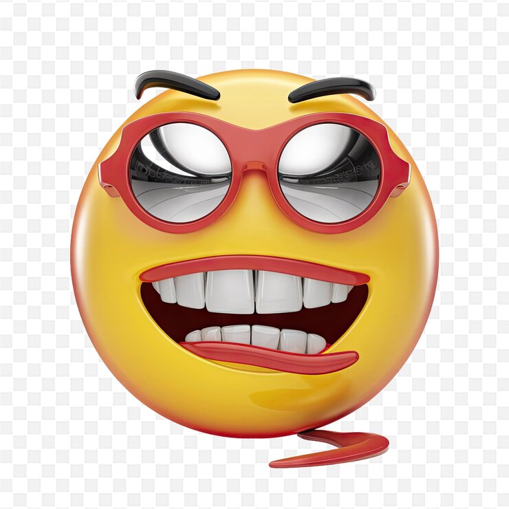 PSD una cara de dibujos animados con gafas y una boca llena de sangre