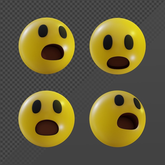 Cara de emoji de renderizado 3d con boca abierta shock sorpresa wow vista en perspectiva