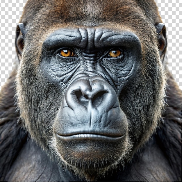 PSD cara de gorila de cerca sobre un fondo transparente