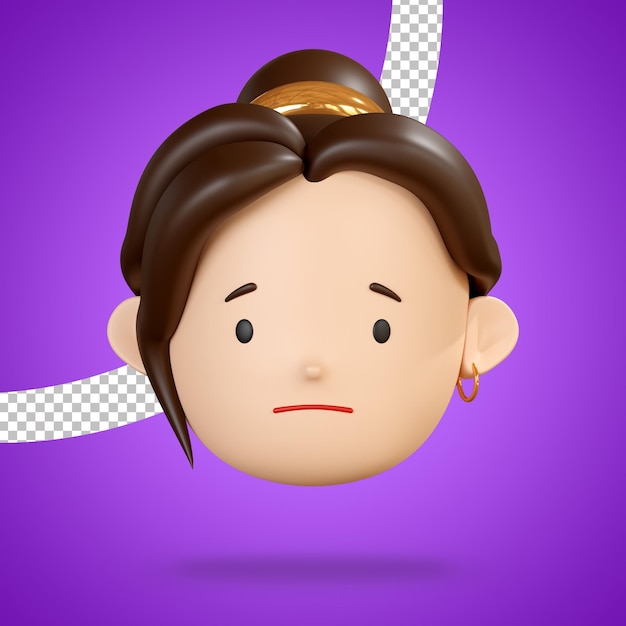 Cara ligeramente fruncida por emoji triste de representación 3d de personaje de mujer