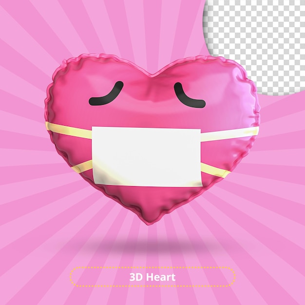 Cara con máscara médica heartface Emoji 3d render