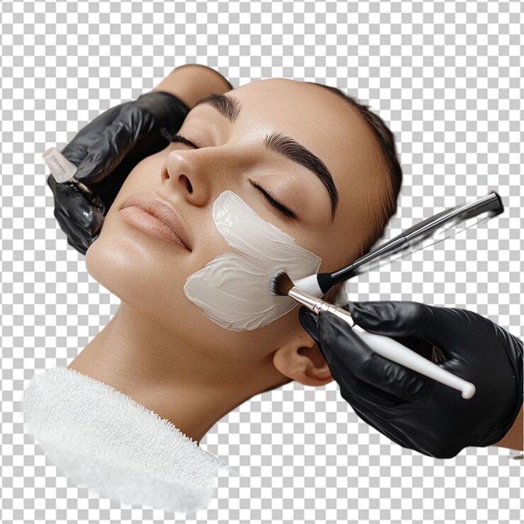 PSD cara de mujer joven con máscara cosmética salón de belleza