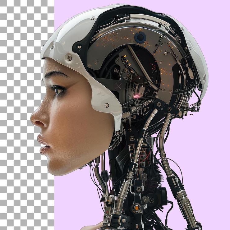 PSD cara de una niña robótica fondo transparente png corte de archivo trayectoria de recorte sin fondo