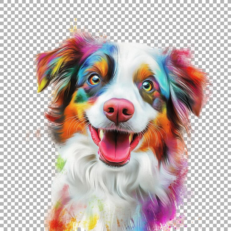 PSD cara de perro colorida en png en un fondo transparente generado por ai