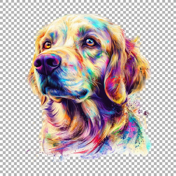 PSD cara de perro colorida en png en un fondo transparente generado por ai