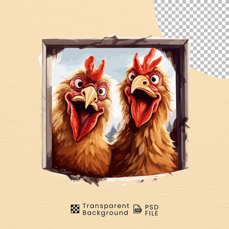 PSD cara de pollo graciosa cortada de fondo transparente png