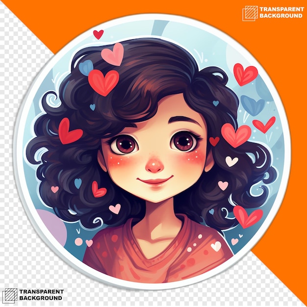 PSD cara sonriente con corazones icono de estilo plano pegatina digital aislada sobre fondo transparente