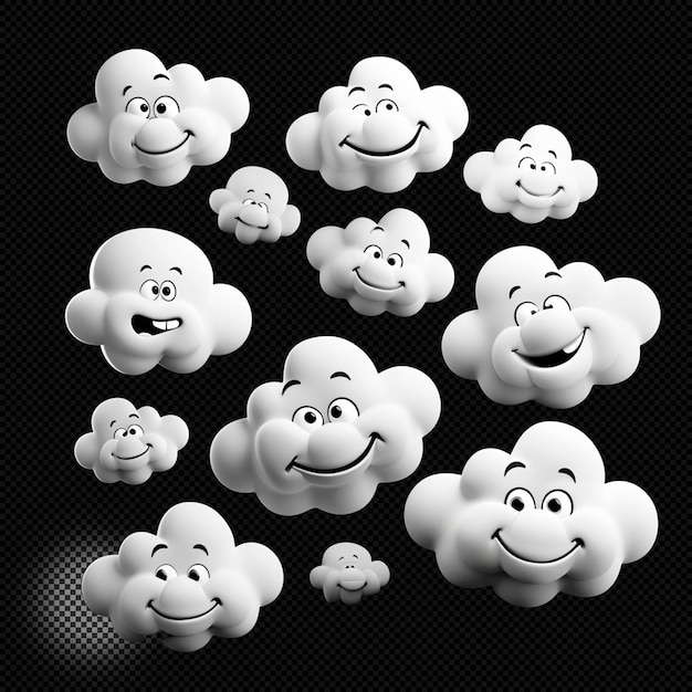 Cara sonriente de nubes en 3D con fondo transparente aislado