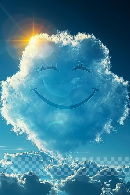 Cara sonriente en las nubes cielo azul móvil en fondo transparente