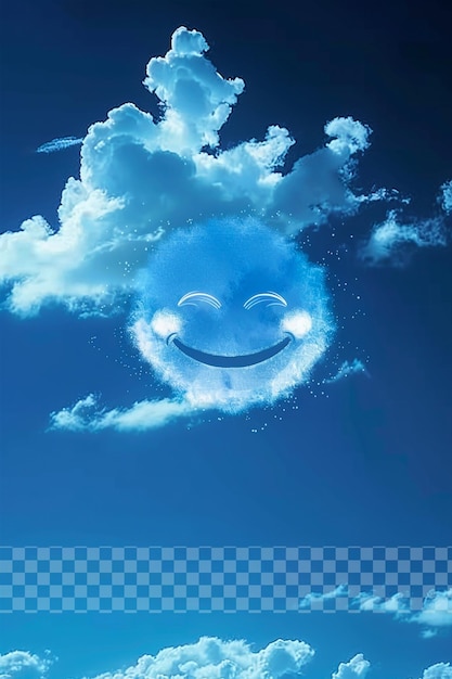 Cara sonriente en las nubes dibujos animados de cielo azul sobre un fondo transparente