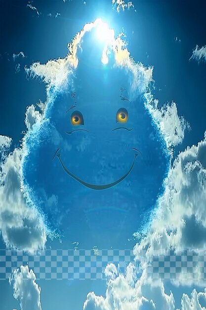 PSD cara sonriente en las nubes dibujos animados de cielo azul sobre un fondo transparente