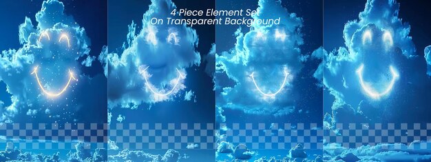 Cara sonriente en las nubes dibujos animados de cielo azul sobre un fondo transparente