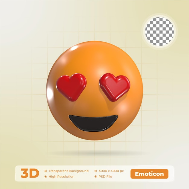 Cara sonriente con ojos de corazón Icono de emoticon 3D