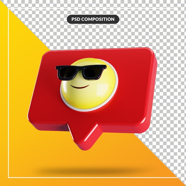 Cara sonriente con símbolo de emoji gafas de sol en el bocadillo de diálogo